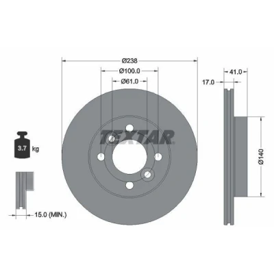 Bilde av TEXTAR Bremseskive 17mm 04/06 100mm innvendig ventilert belagt 92350903 402068279R Bremseskiver, Skivebremser