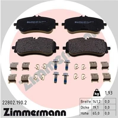Bilde av ZIMMERMANN 22802.190.2 Bremseklosser klargjort for slitasjeindikator med skruer Bildet viser leveranseinnholdet, glideplate