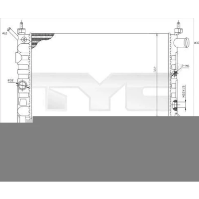 Bilde av TYC 725 0018 Radiator for kjøretøy uten luftkondisjonering 525 322 34 Manuel girkasse Kjøleribber satt sammen mekanisk OPEL: Astra F CC, Sedan