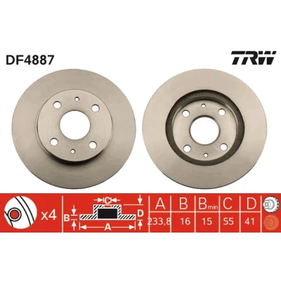 Bilde av TRW DF4887 Bremseskiver 234 16 4 100 ventilert spraylakkert DAIHATSU: Sirion II, SUBARU: JUSTY