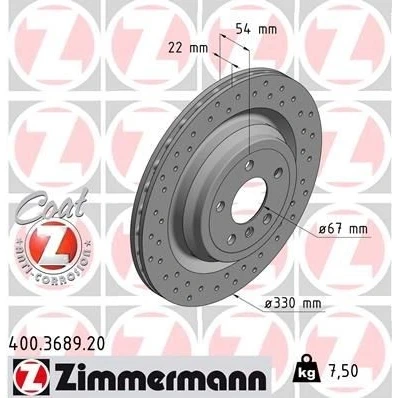 Bilde av ZIMMERMANN COAT Z 400.3689.20 Bremseskiver 330 22 6/5 5 112 innvendig ventilert, hullet belagt høy karbon MERCEDES BENZ: ML Klasse, GLE SUV