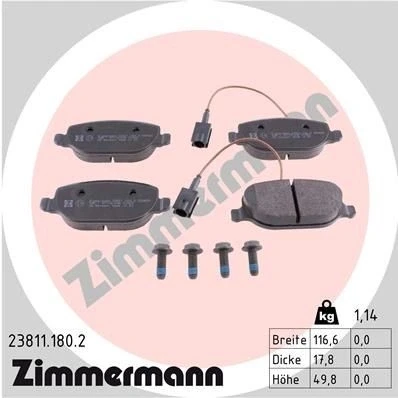 Bilde av ZIMMERMANN 23811.180.2 Bremseklosser inkl. slitasjevarselkontakt med skruer Bildet viser leveranseinnholdet ALFA ROMEO: Giulietta Hatchback