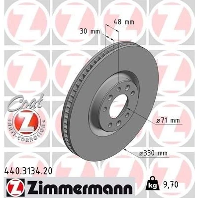 Bilde av ZIMMERMANN COAT Z 440.3134.20 Bremseskiver 330 30 8/5 5 108 innvendig ventilert belagt PEUGEOT: 308 SW 2, II Hatchback