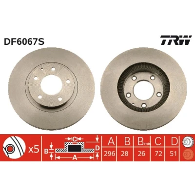 Bilde av TRW DF6067S Bremseskiver 296 28 5 114,3 ventilert spraylakkert