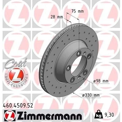 Bilde av ZIMMERMANN 460.4509.52 Bremseskiver 330 28 7/5 5 130 innvendig ventilert, hullet belagt