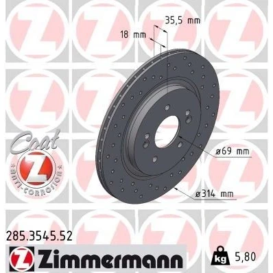 Bilde av ZIMMERMANN Bremseskive 314mm 18mm 7/5 5 hull 114mm innvendig ventilert, hullet 285.3545.52 Bremseskiver, Skivebremser