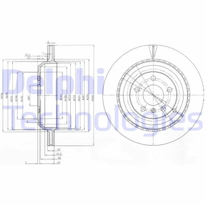 Bilde av DELPHI BG4030 Bremseskiver 330 22 5 ventilert oljet ubehandlet uten hjullager, ABS sensorring MERCEDES BENZ: ML Klasse, GL, R Klasse