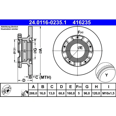 Bilde av ATE 24.0116 0235.1 Bremseskiver 288,0 16,0 5 160,0 fullt ut belagt med ABS senorring FORD: Transit V363 Van, Custom V362 Van