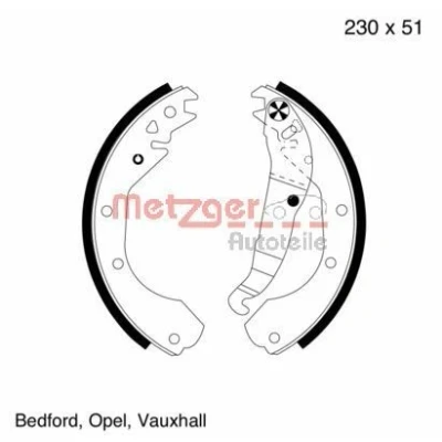 Bilde av METZGER MG 418 Bremsesko bakaksel 230 51 med vippearm OPEL: Rekord E1 Sedan, Combo B Van, Manta CC