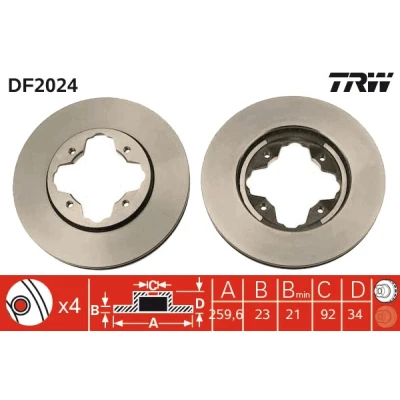 Bilde av TRW DF2024 Bremseskiver 259 23 4 114,3 ventilert spraylakkert HONDA: CIVIC 6 Stufenheck, ACCORD