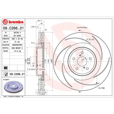 Bilde av BREMBO 09.C266.21 Bremseskiver 380 34 5 med sliss, innvendig ventilert belagt høy karbon LEXUS: GS IV