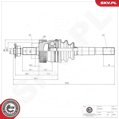 Bilde av Drivaksel, Framaksel venstre Esen skv 40SKV198 jeep cherokee, grand cherokee i, wrangler ii OE 4713189, 4720381, 53000227