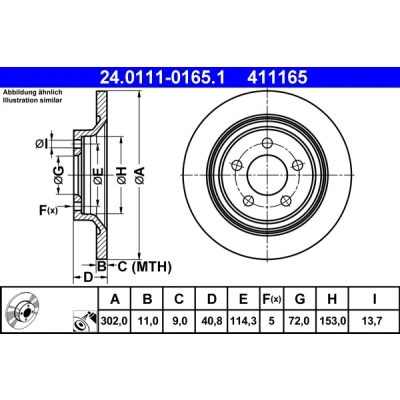 Bilde av ATE 24.0111 0165.1 Bremseskiver 302,0 11,0 5 114,3 fullt ut belagt MAZDA: