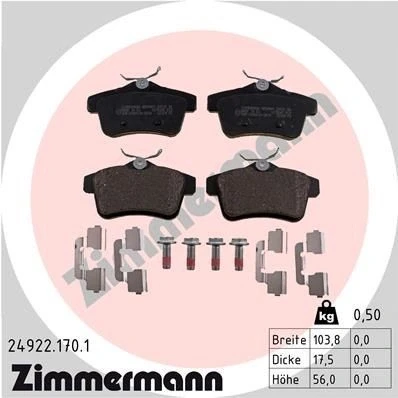 Bilde av ZIMMERMANN 24922.170.1 Bremseklosser med skruer Bildet viser leveranseinnholdet, glideplate PEUGEOT: 3008 I, 508 I SW, 5008