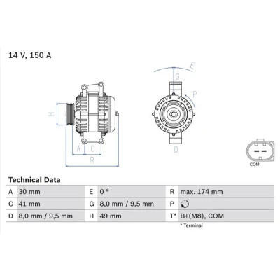 Bilde av BOSCH 0 986 046 270 Dynamo 14V 150A BMW: 3 Touring, X3, Coupé