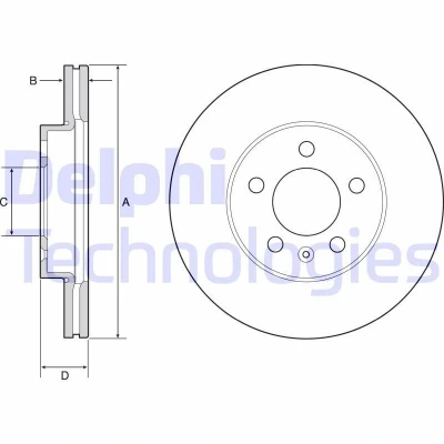 Bilde av DELPHI BG4963C Bremseskiver 256 22 5 ventilert belagt høy karbon uten hjullager, ABS sensorring VOLKSWAGEN: Polo VI, SEAT: IBIZA
