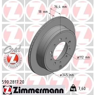 Bilde av ZIMMERMANN COAT Z 590.2817.20 Bremseskiver 345 18 13/5 5 150 innvendig ventilert belagt TOYOTA: Land Cruiser 200