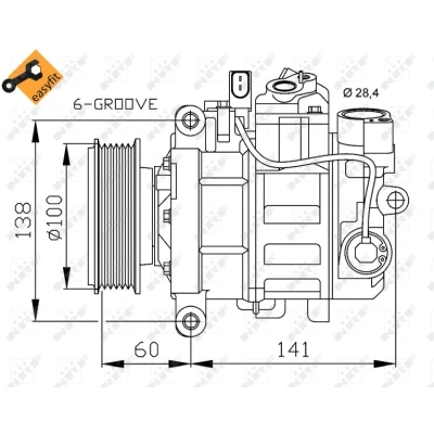Bilde av NRF EASY FIT 32263 Kompressor 6SEU14C 12 PAG 46 med kompressorlje, tetningsring AUDI: A4 B8 Avant, Allroad, A6 C6 Allroad