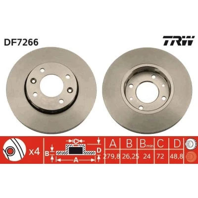 Bilde av TRW DF7266 Bremseskiver 280 26 4 114,3 ventilert spraylakkert KIA: CARENS 2