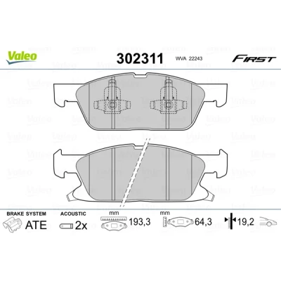Bilde av VALEO 302311 Bremseklosser framaksel inkl. slitasjevarselkontakt med antihyle blikk FORD: S Max Mk2, Galaxy Mk3 MPV, FORD USA: Edge Mk2