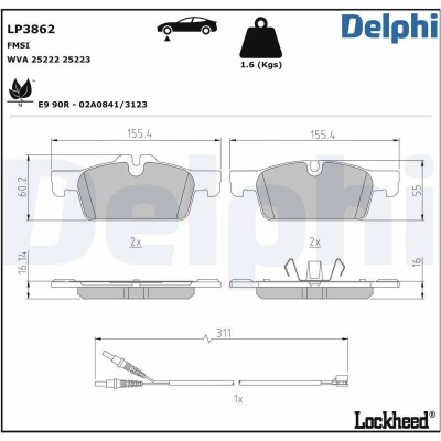 Bilde av Bremseklosser sett DELPHI LP3862
