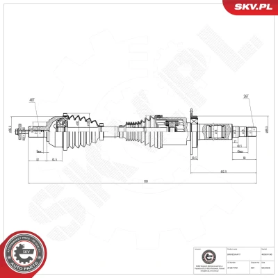 Bilde av Drivaksel, Framaksel høyre Esen skv 40SKV180 volvo s60 ii, v60 i, v70 iii OE 31367193, 36010165, 36010336