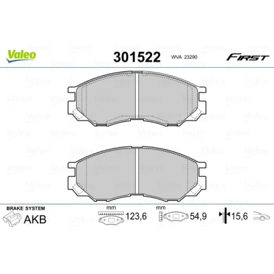 Bilde av VALEO 301522 Bremseklosser FIRST framaksel ekskl. slitasjevarselkontakt uten antiskrike blikk MITSUBISHI: L200 III Pick up, ECLIPSE 1, Lancer 4