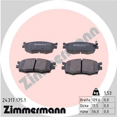 Bilde av ZIMMERMANN 24317.175.1 Bremseklosser med akustisk slitasjevarsel Bildet viser leveranseinnholdet HYUNDAI: i20 I Hatchback, ACCENT 3 Stufenheck