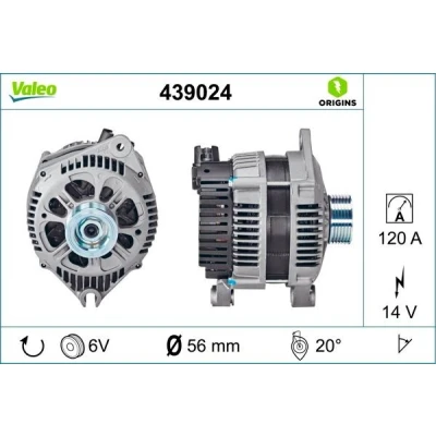 Bilde av VALEO 439024 Dynamo 14V 120A PEUGEOT: Boxer Van, Minibuss, 308 I SW, FIAT: Ducato II Flatvogn lastebil/Chassis, CITROËN: DS4 Hatchback
