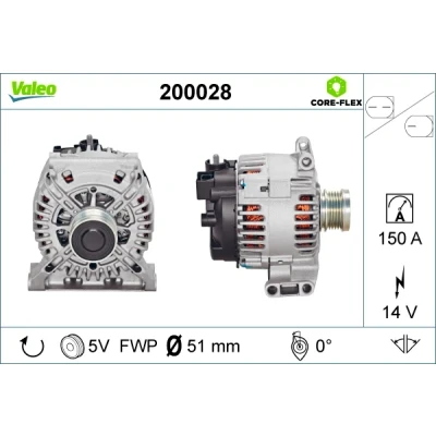 Bilde av VALEO 200028 Dynamo 14V 150A MERCEDES BENZ: B Klasse, C Klasse Sedan, A