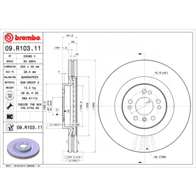 Bilde av BREMBO COATED DISC LINE 09.R103.11 Bremseskiver 350 32 5 innvendig ventilert belagt høy karbon med skruer MERCEDES BENZ: ML Klasse, R GL