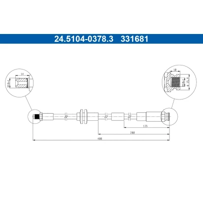 Bilde av ATE 24.5104 0378.3 Bremseslange 400 M10x1 FIAT: 500 Hatchback