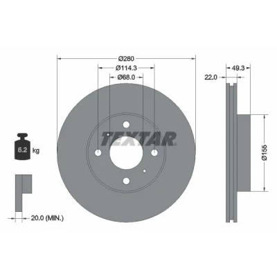 Bilde av TEXTAR 92109300 Bremseskiver 280 22 04/06 114,3 innvendig ventilert uten hjulfestebolt, hjulnav NISSAN: 200SX, Almera II Hatchback