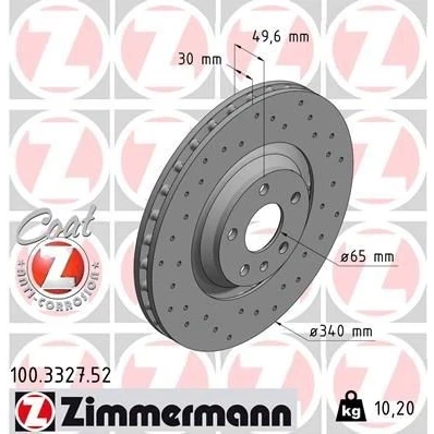 Bilde av ZIMMERMANN SPORT COAT Z 100.3327.52 Bremseskiver 340 30 6/5 5 112 utvendig ventilert, hullet belagt høy karbon AUDI: TT Coupé, Roadster