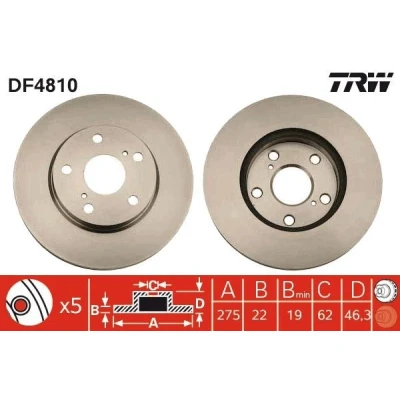 Bilde av TRW DF4810 Bremseskiver 275 22 5 114,3 ventilert spraylakkert TOYOTA: Corolla X Sedan, Auris Hatchback, XI Sedan