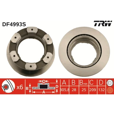 Bilde av TRW DF4993S Bremseskiver 306 28 6 215 ventilert spraylakkert IVECO: DAILY 4 Kasten/Kombi, V Varebil / Stasjonsvogn, 5 Pritsche/Fahrgestell
