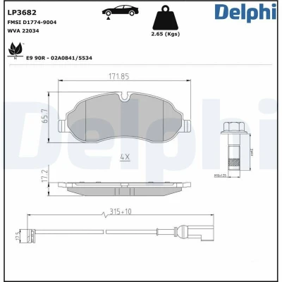 Bilde av DELPHI LP3682 Bremseklosser inkl. slitasjevarselkontakt med antihyle blikk tilbehør FORD: Transit V363 Van