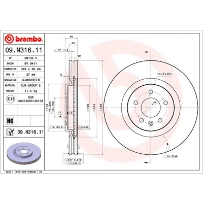 Bilde av BREMBO 09.N316.11 Bremseskiver 345 30 5 innvendig ventilert belagt høy karbon OPEL: Insignia B Sports Tourer, Country Tourer