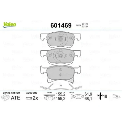 Bilde av VALEO 601469 Bremseklosser framaksel inkl. slitasjevarselkontakt med antihyle blikk OPEL: Corsa E Hatchback, Adam