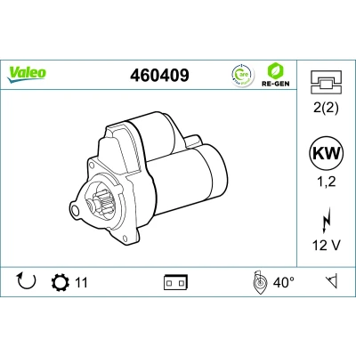 Bilde av VALEO 460409 Starter 12 1,2 11 L 40 HYUNDAI: SANTA FE 2, ix35, H 1 / Starex MPV, KIA: Sportage III