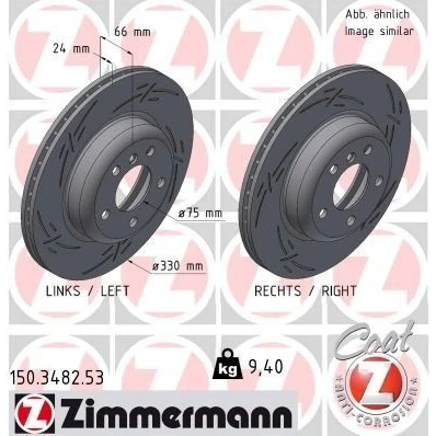 Bilde av ZIMMERMANN BLACK Z 150.3482.53 Bremseskiver 330 24 6/5 5 120 innvendig ventilert, med sliss belagt høy karbon BMW: Touring, Sedan