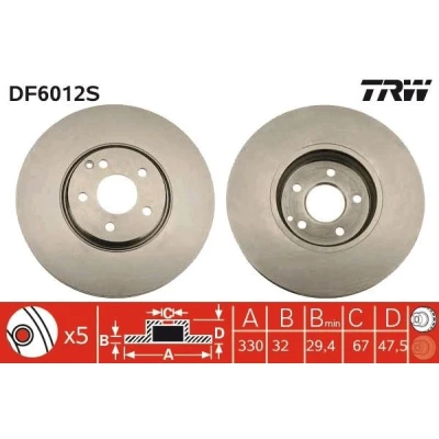 Bilde av TRW DF6012S Bremseskiver 330 32 5 112 ventilert MERCEDES BENZ: E Klasse T modell, Sedan
