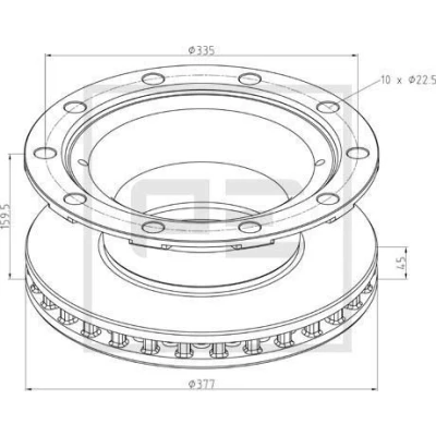 Bilde av PETERS ENNEPETAL Bremseskive foran og bak 45mm 10 335mm innvendig ventilert 046.379 00A 0308834100,0308834107,0308834130,0308834137,6500614
