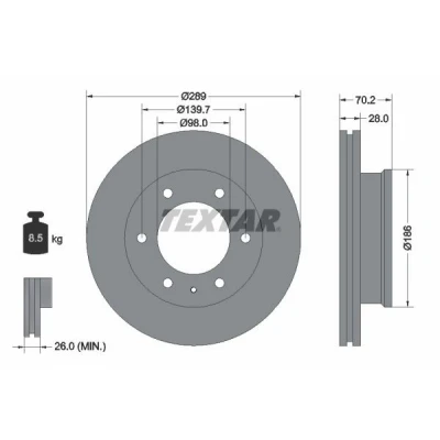 Bilde av TEXTAR 92223000 Bremseskiver 289 28 06/07 139,7 innvendig ventilert uten hjullager, hjulfestebolt, hjulnav FORD: Ranger Mk2