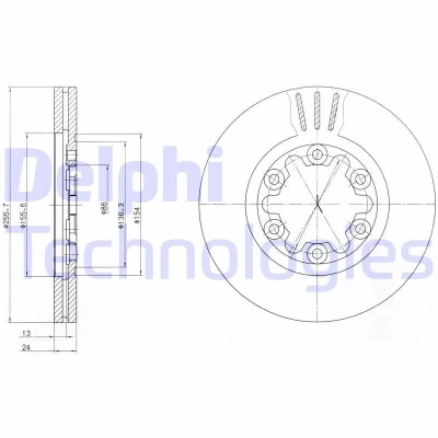 Bilde av DELPHI BG3559 Bremseskiver 256 24 6 ventilert oljet ubehandlet uten hjullager, ABS sensorring FORD: Ranger Mk2, MAZDA: BT 50 Pick up