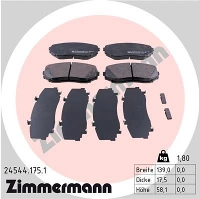 Bilde av ZIMMERMANN 24544.175.1 Bremseklosser med akustisk slitasjevarsel Bildet viser leveranseinnholdet MAZDA: CX 5 II, 7, MITSUBISHI: Eclipse Cross