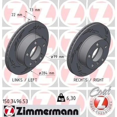 Bilde av ZIMMERMANN 150.3496.53 Bremseskiver 284 22 6/5 5 120 innvendig ventilert, med sliss belagt høy karbon BMW: 1 Hatchback, 2 Coupé