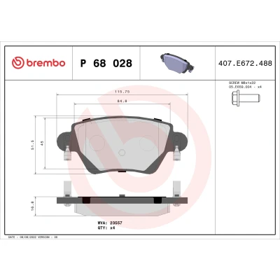 Bilde av BREMBO P 68 028 Bremseklosser ekskl. slitasjevarselkontakt med bremsecaliperskruer uten tilbehør RENAULT: Kangoo I, I Express