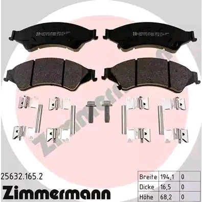 Bilde av ZIMMERMANN 25632.165.2 Bremseklosser med akustisk slitasjevarsel skruer Bildet viser leveranseinnholdet, glideplate FORD: Ranger Mk3