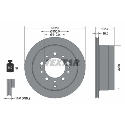 Bilde av TEXTAR PRO 92172803 Bremseskiver 329 18 05/13 150 innvendig ventilert belagt uten hjulfestebolt, hjulnav TOYOTA: Land Cruiser 100